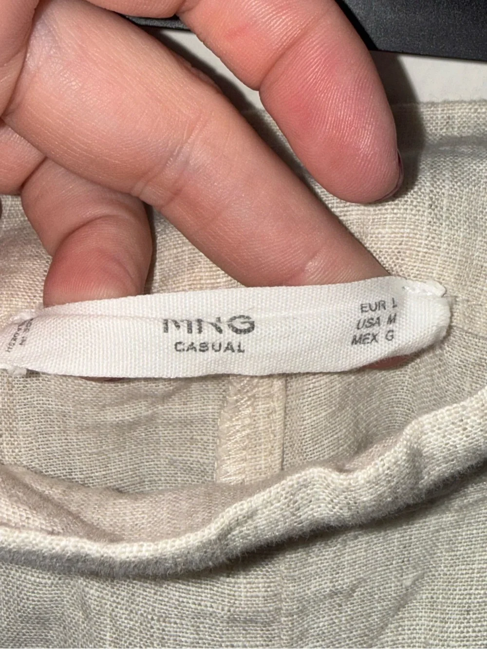 Mango MNG 100% Linen Beige High Rise Wide Leg Tie Waist Pants Medium